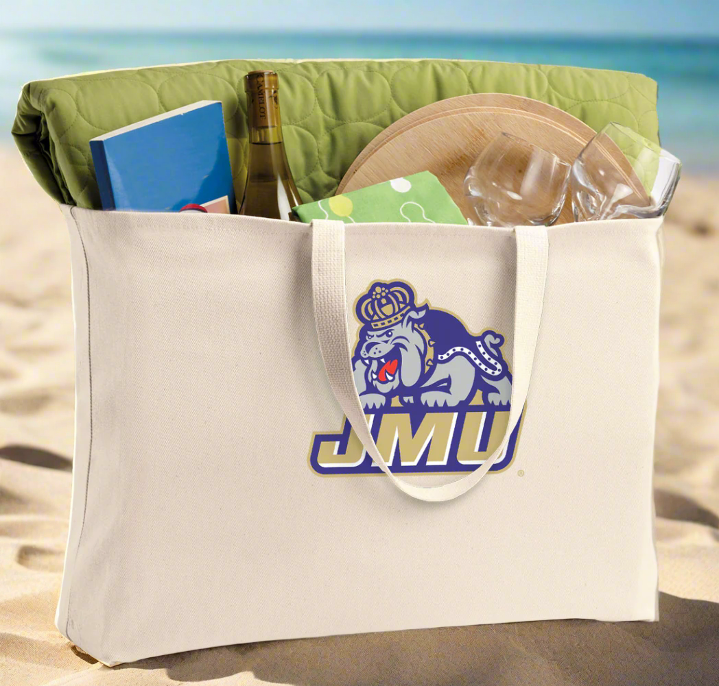 JMU Large Tote Bag James Madison University Jumbo Tote for Beach Pool or Travel