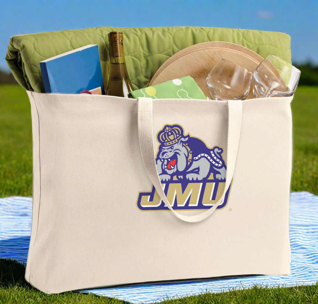 JMU Large Tote Bag James Madison University Jumbo Tote for Beach Pool or Travel