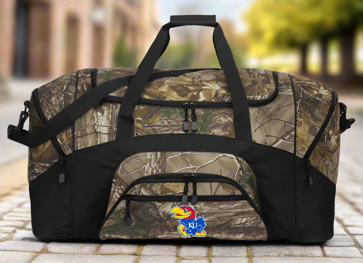 University of Kansas Camo Large Duffel Bag KU Jayhawks Suitcase Travel Bag or Sports Gear Bag