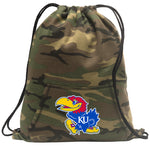 University of Kansas Camo Drawstring Backpack KU Jayhawks Hoody Style Cinch Pack Bag