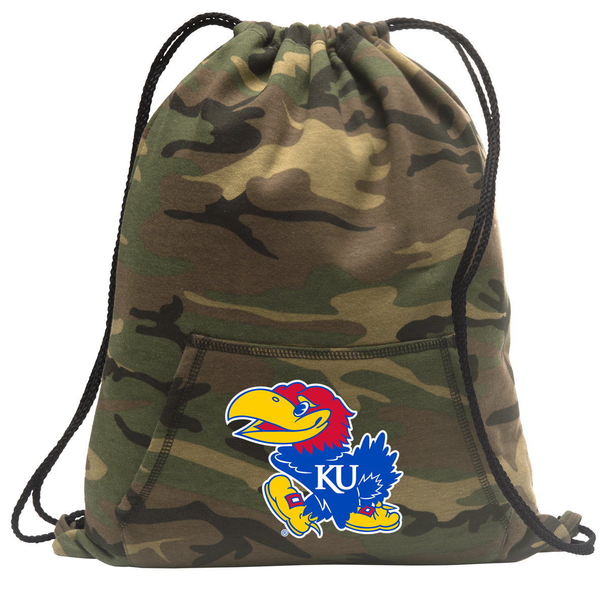 University of Kansas Camo Drawstring Backpack KU Jayhawks Hoody Style Cinch Pack Bag