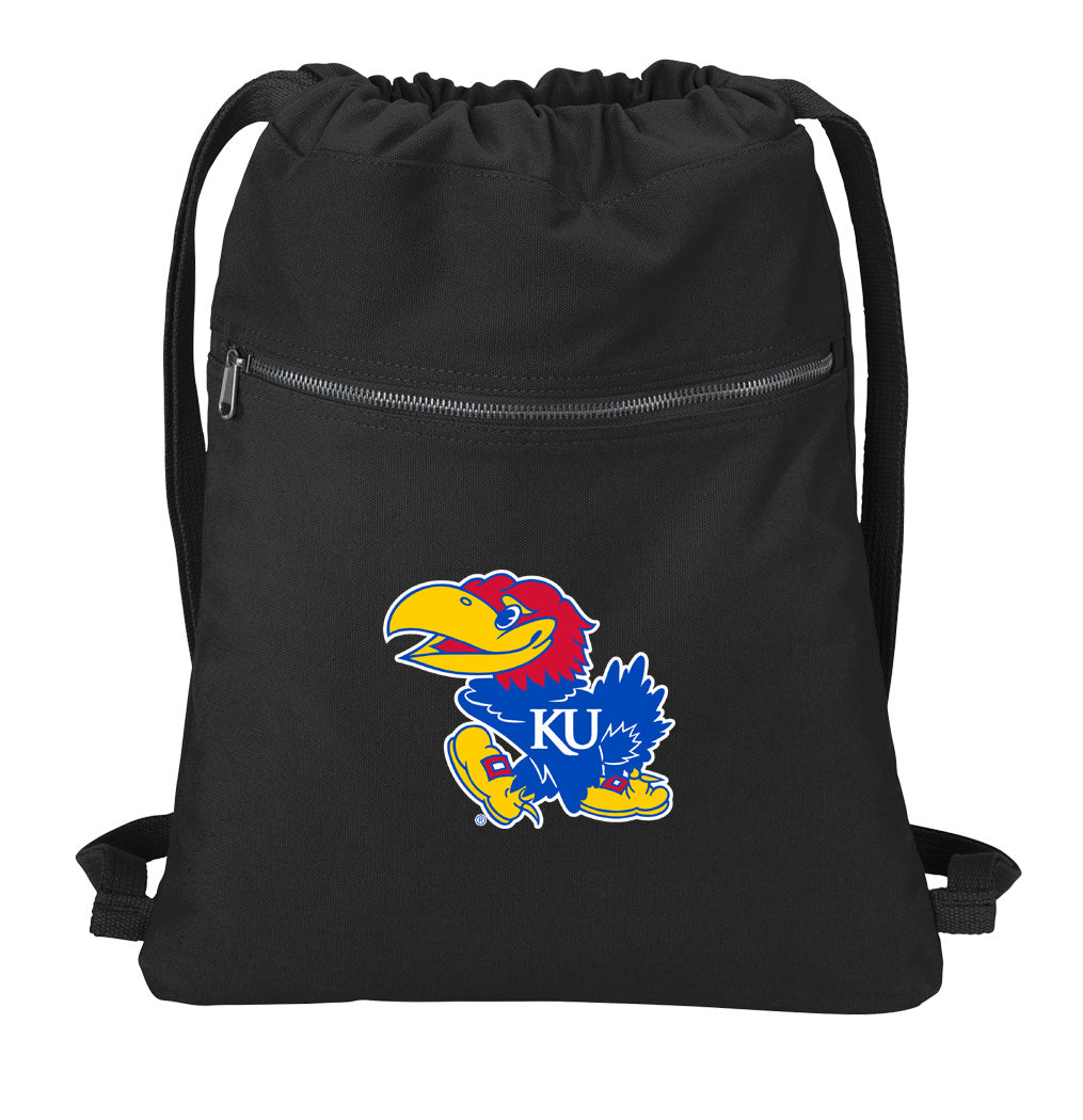 University of Kansas Canvas Drawstring Backpack KU Jayhawks Cotton Cinch Pack Bag