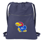 University of Kansas Canvas Drawstring Backpack KU Jayhawks Cotton Cinch Pack Bag