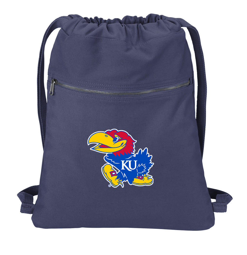 University of Kansas Canvas Drawstring Backpack KU Jayhawks Cotton Cinch Pack Bag