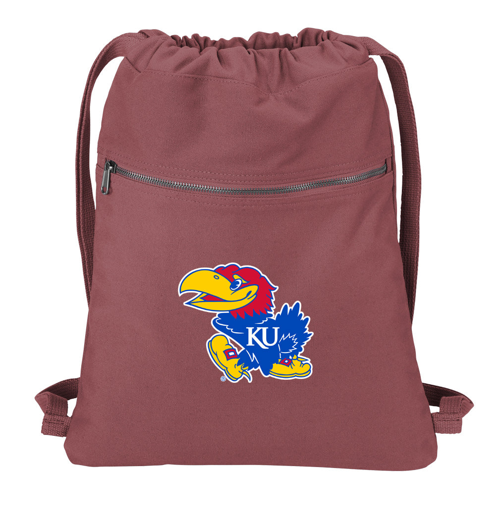 University of Kansas Canvas Drawstring Backpack KU Jayhawks Cotton Cinch Pack Bag