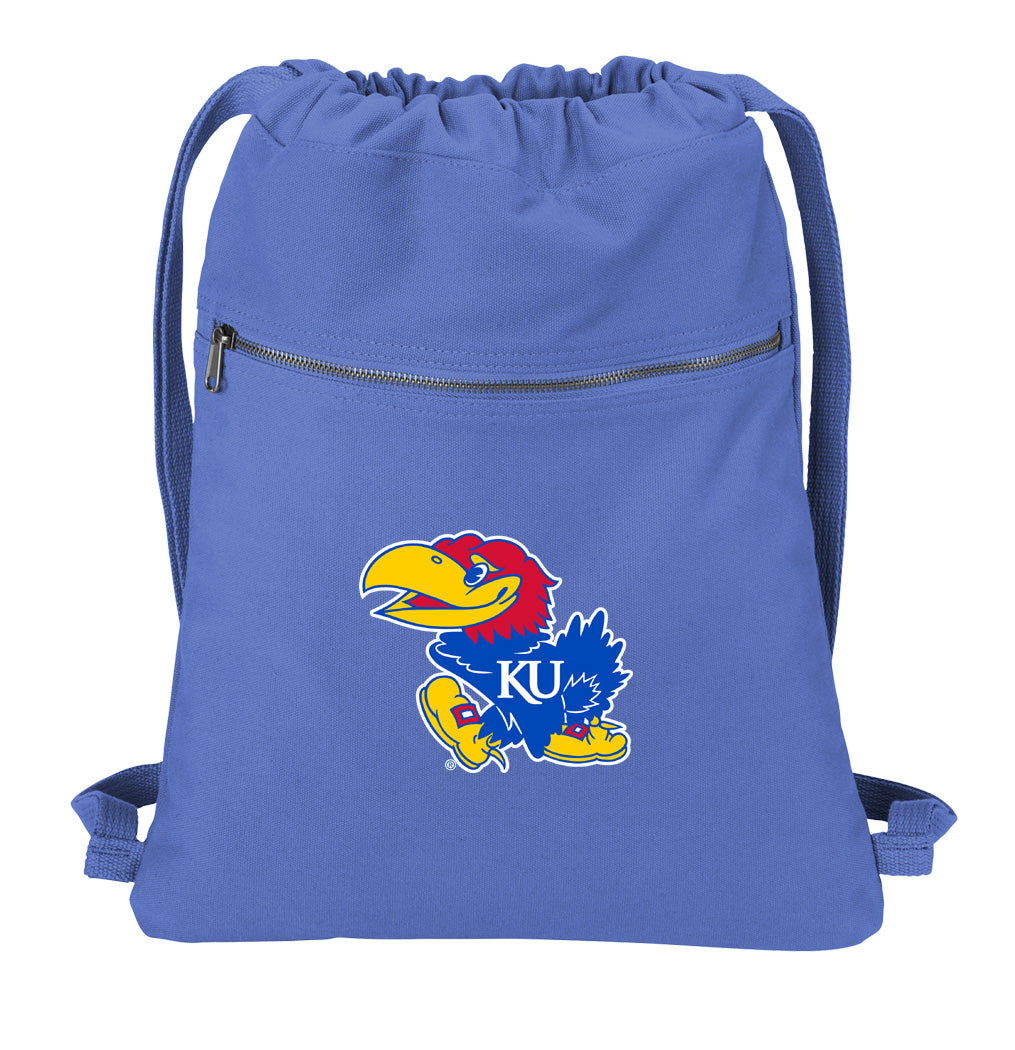 University of Kansas Canvas Drawstring Backpack KU Jayhawks Cotton Cinch Pack Bag