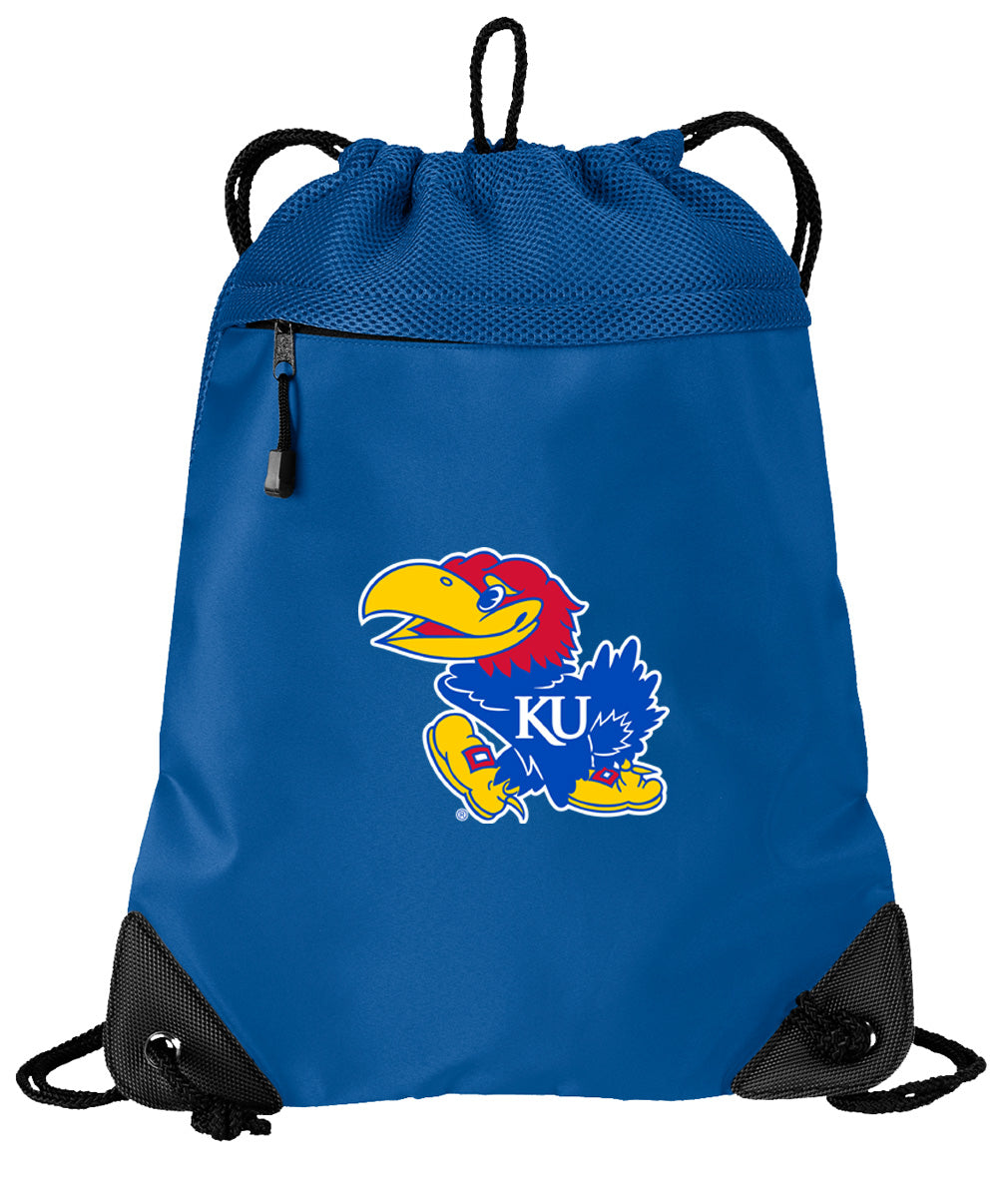 University of Kansas Drawstring Backpack KU Jayhawks Cinch Pack - Mesh & Microfiber