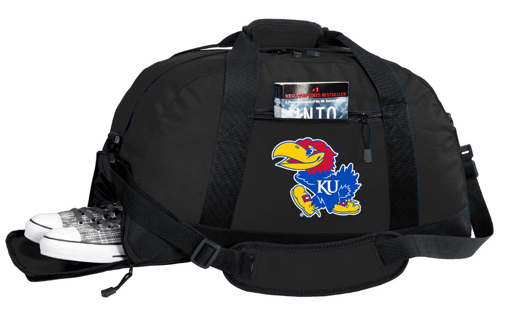 University of Kansas Duffel Bag KU Jayhawks Gym or Sports Bag with Shoe Pocket