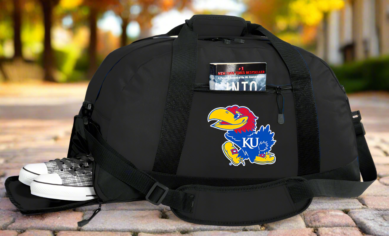 University of Kansas Duffel Bag KU Jayhawks Gym or Sports Bag with Shoe Pocket