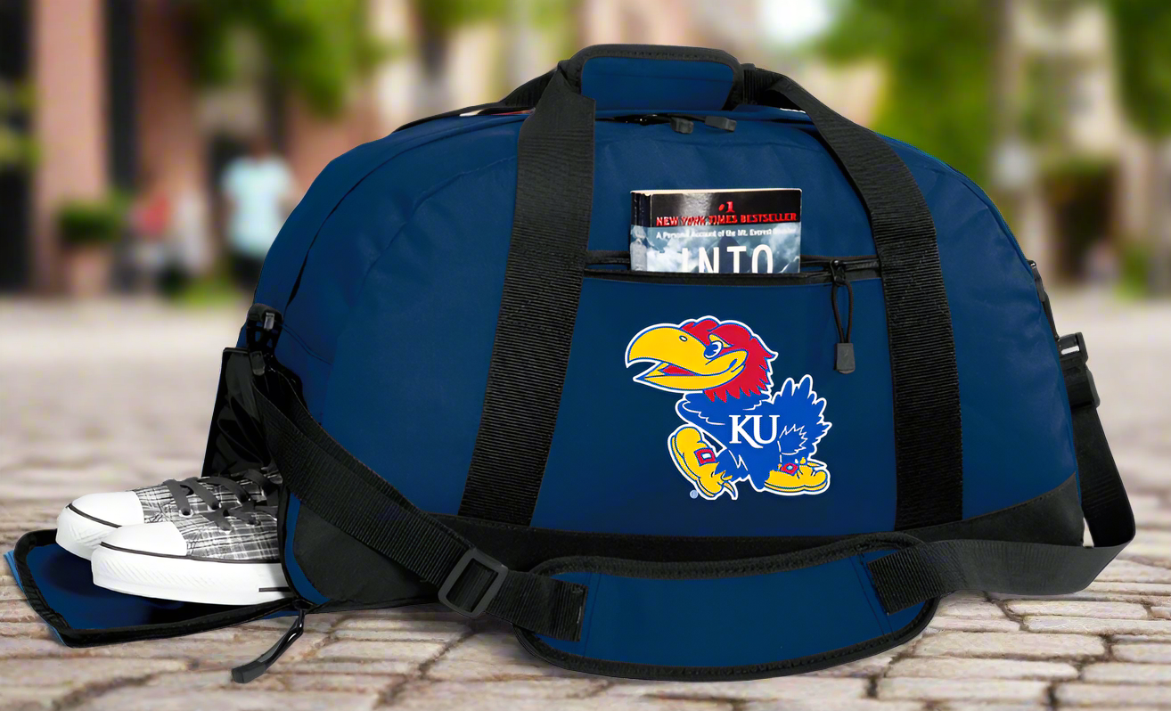 University of Kansas Duffel Bag KU Jayhawks Gym or Sports Bag with Shoe Pocket