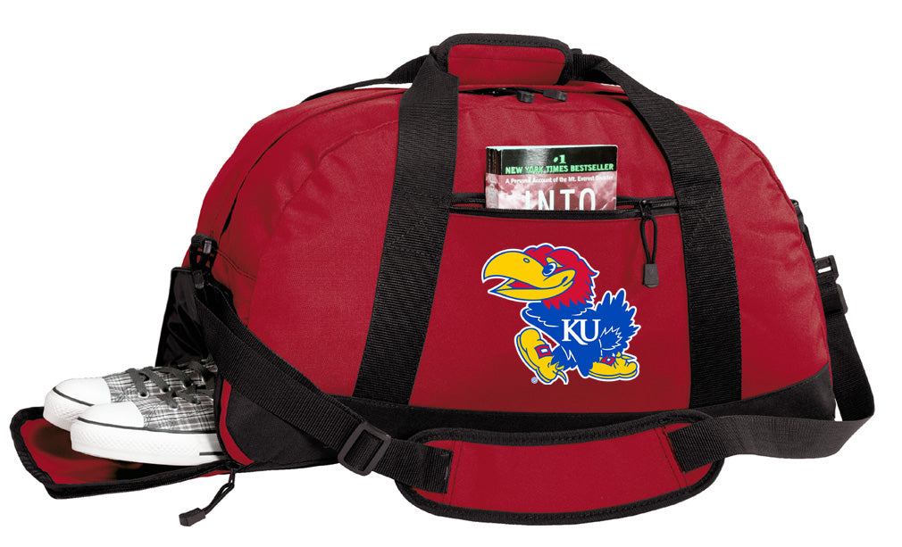 University of Kansas Duffel Bag KU Jayhawks Gym or Sports Bag with Shoe Pocket