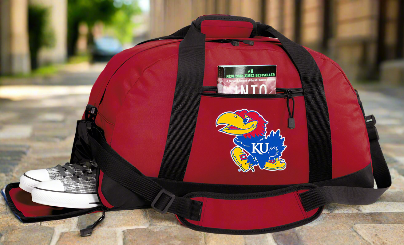 University of Kansas Duffel Bag KU Jayhawks Gym or Sports Bag with Shoe Pocket