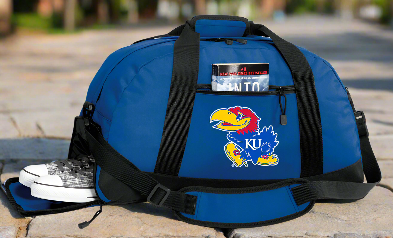 University of Kansas Duffel Bag KU Jayhawks Gym or Sports Bag with Shoe Pocket