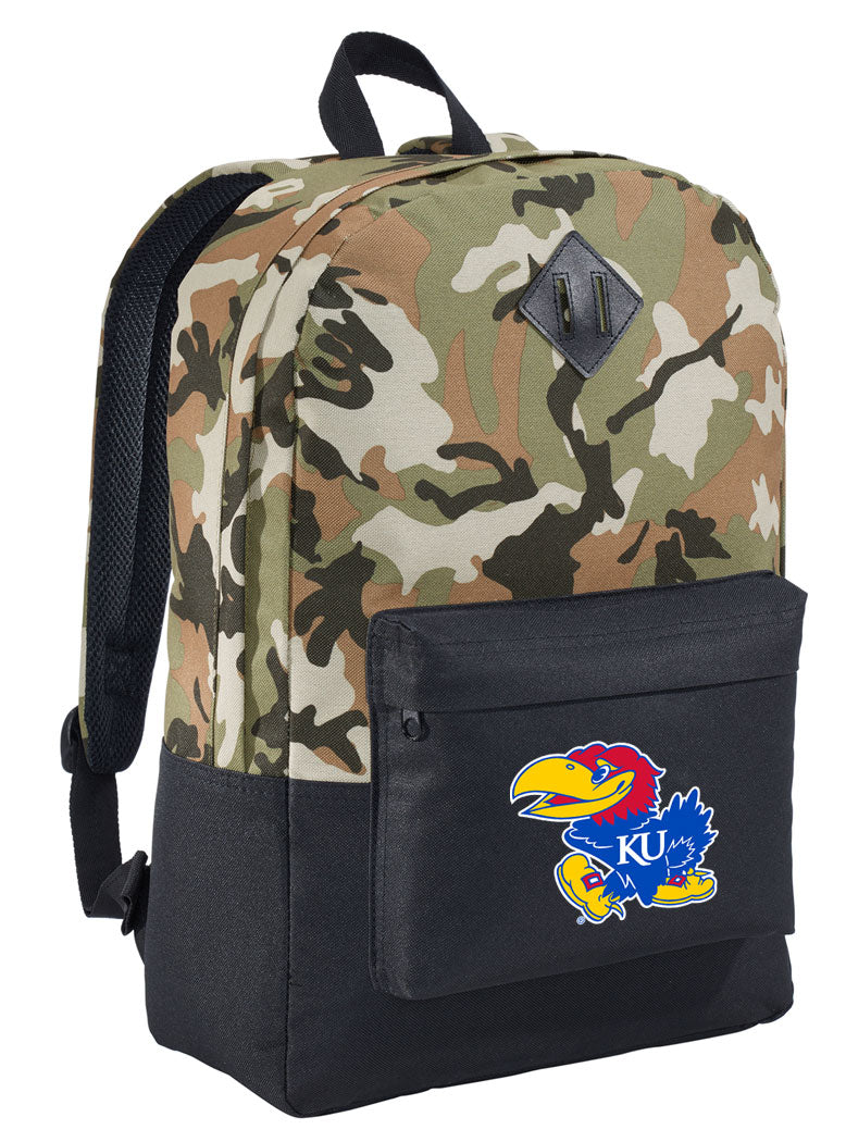 University of Kansas Camo Backpack KU Jayhawks Medium Classic Style Backpack