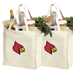 University of Louisville Grocery Shopping Bags 2 PC SET Louisville Cardinals Reusable Cotton Bags