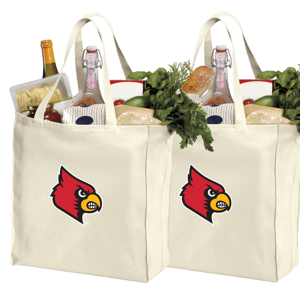 University of Louisville Grocery Shopping Bags 2 PC SET Louisville Cardinals Reusable Cotton Bags