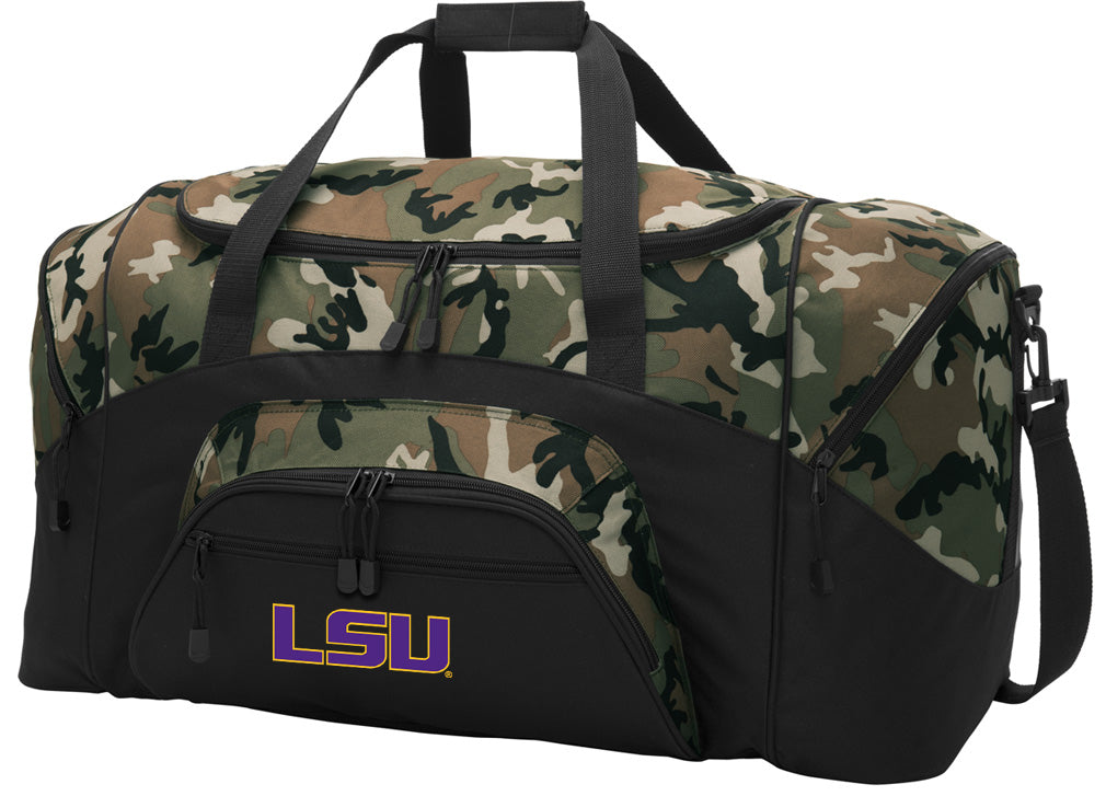 LSU Tigers Large Camo Duffel Bag LSU Suitcase or Sports Gear Bag