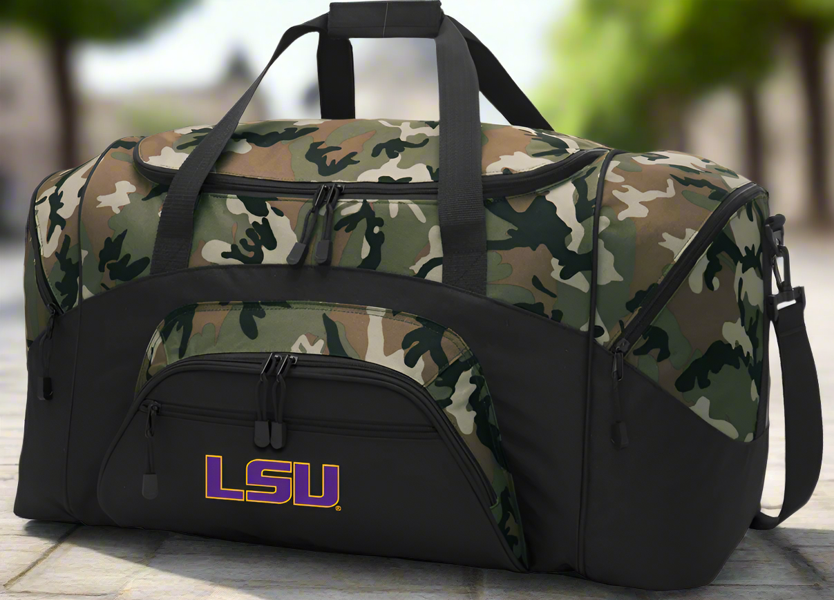 LSU Tigers Large Camo Duffel Bag LSU Suitcase or Sports Gear Bag