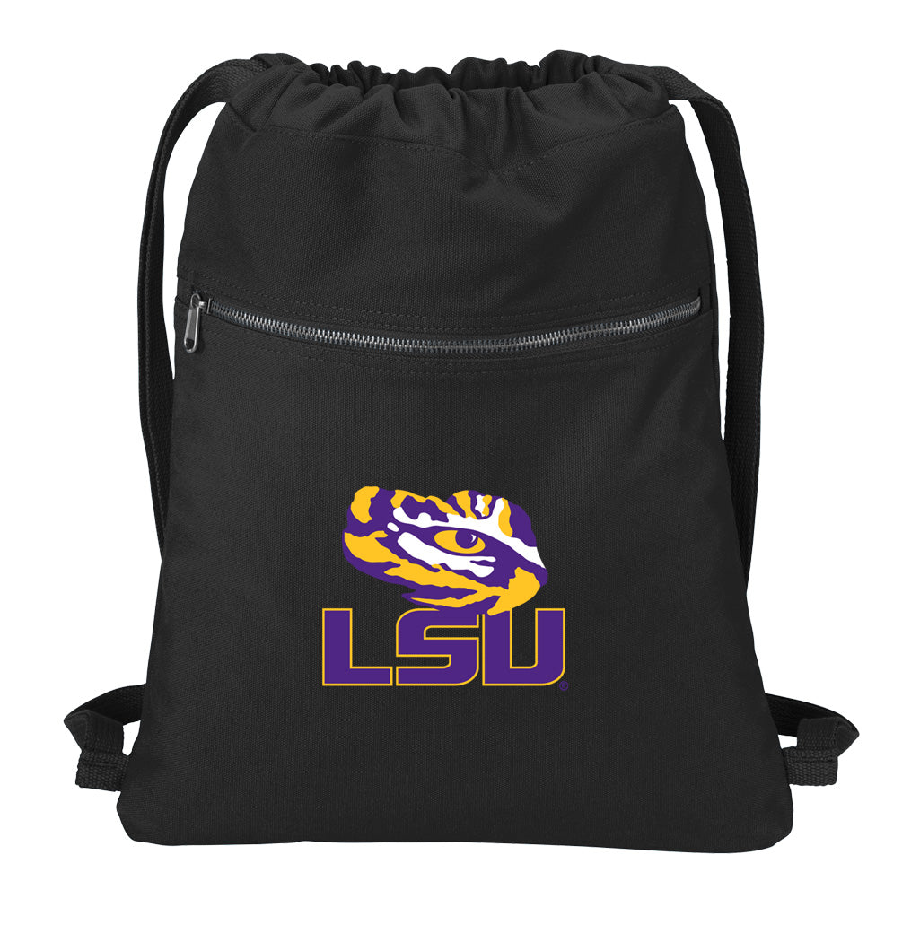 LSU Canvas Drawstring Backpack LSU Tigers Cotton Cinch Pack Bag