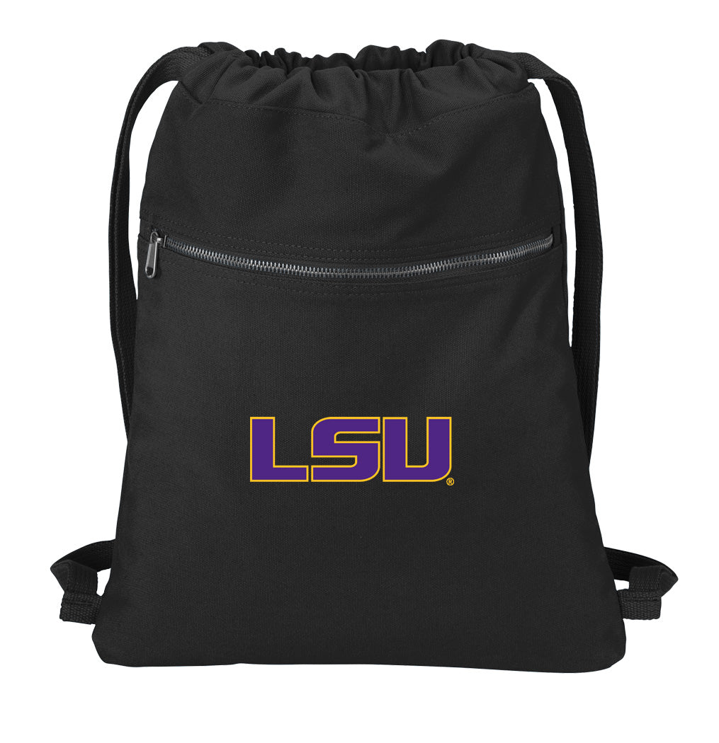 LSU Tigers Canvas Drawstring Backpack LSU Cotton Cinch Pack Bag