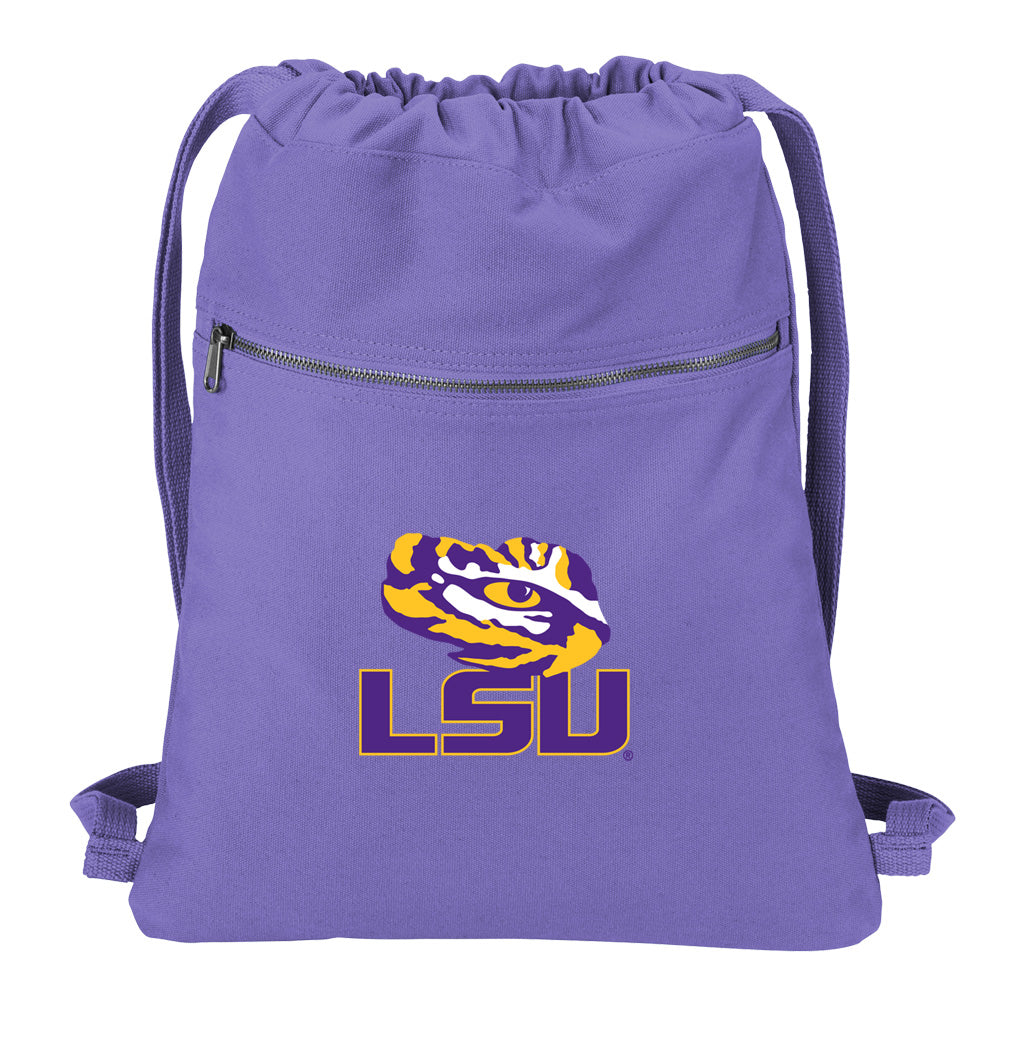 LSU Canvas Drawstring Backpack LSU Tigers Cotton Cinch Pack Bag