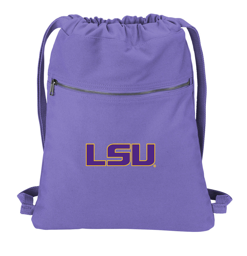 LSU Tigers Canvas Drawstring Backpack LSU Cotton Cinch Pack Bag