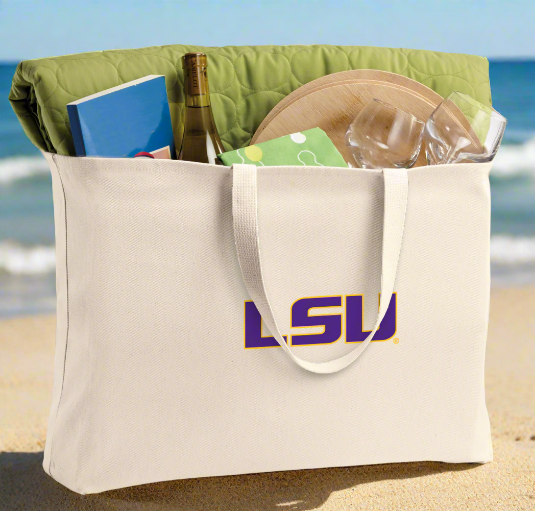 LSU Tigers Large Tote Bag LSU Jumbo Tote for Beach Pool or Travel