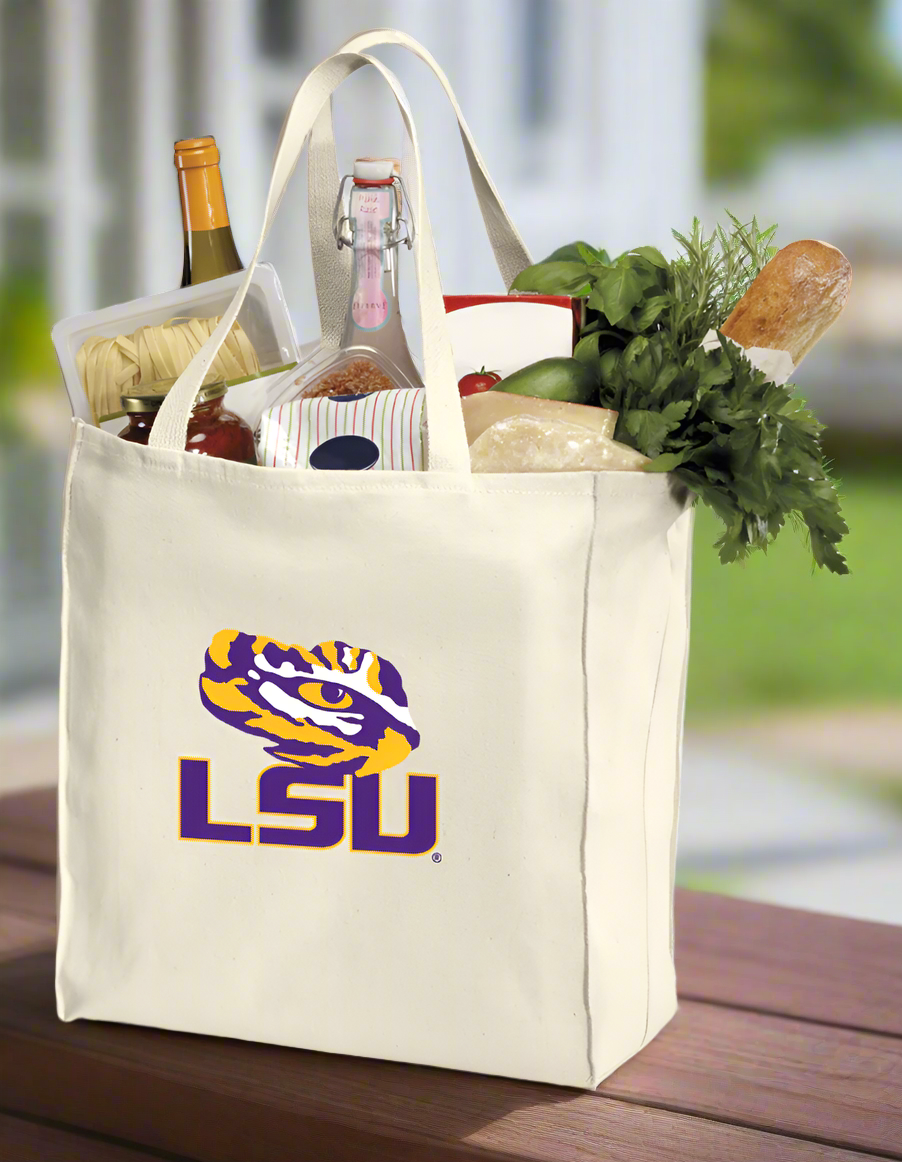 LSU Grocery Shopping Bags 2 PC SET LSU Tigers Reusable Cotton Bags