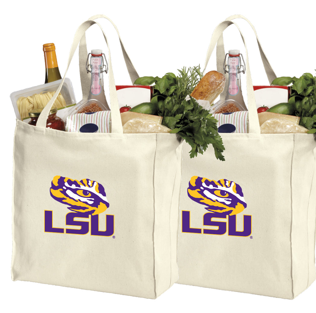 LSU Grocery Shopping Bags 2 PC SET LSU Tigers Reusable Cotton Bags