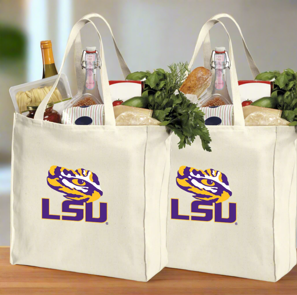 LSU Grocery Shopping Bags 2 PC SET LSU Tigers Reusable Cotton Bags