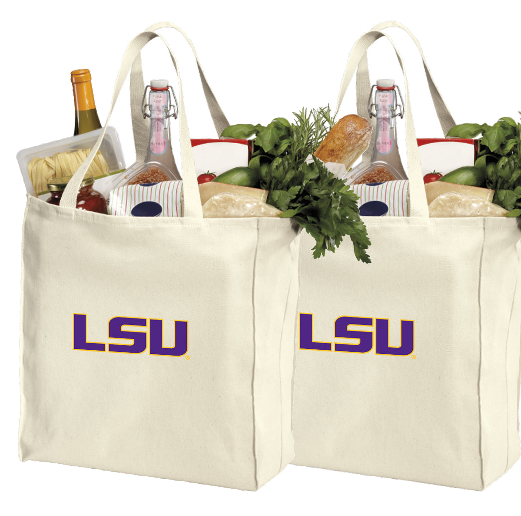 LSU Tigers Grocery Shopping Bags 2 PC SET LSU Reusable Cotton Bags