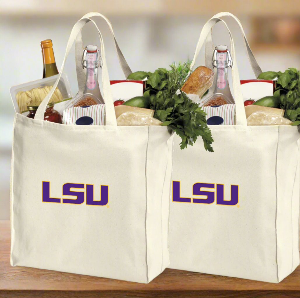 LSU Tigers Grocery Shopping Bags 2 PC SET LSU Reusable Cotton Bags