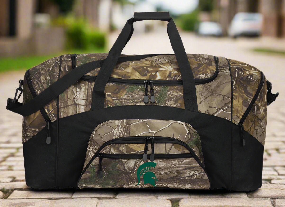 Michigan State Duffel Bag Camo Large MSU Spartans Suitcase Travel Bag or Sports Gear Bag