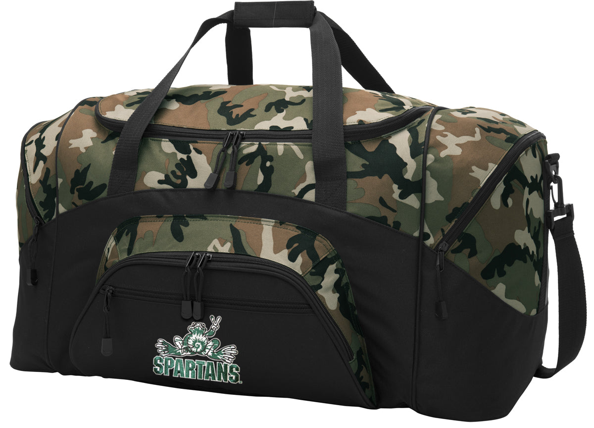 Michigan State Large Camo Duffel Bag MSU Peace Frog Suitcase or Sports Gear Bag