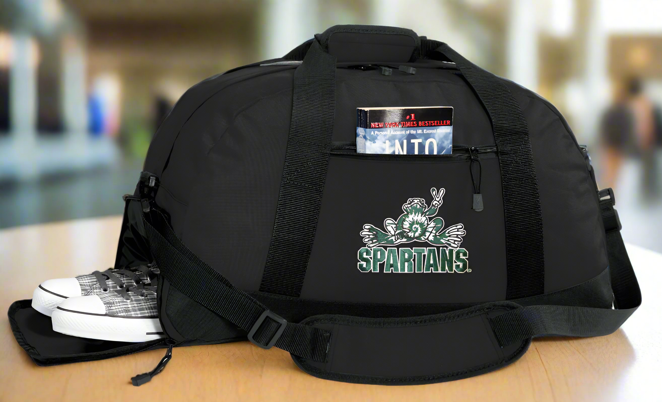 Michigan State Duffel Bag MSU Peace Frog Gym or Sports Bag with Shoe Pocket