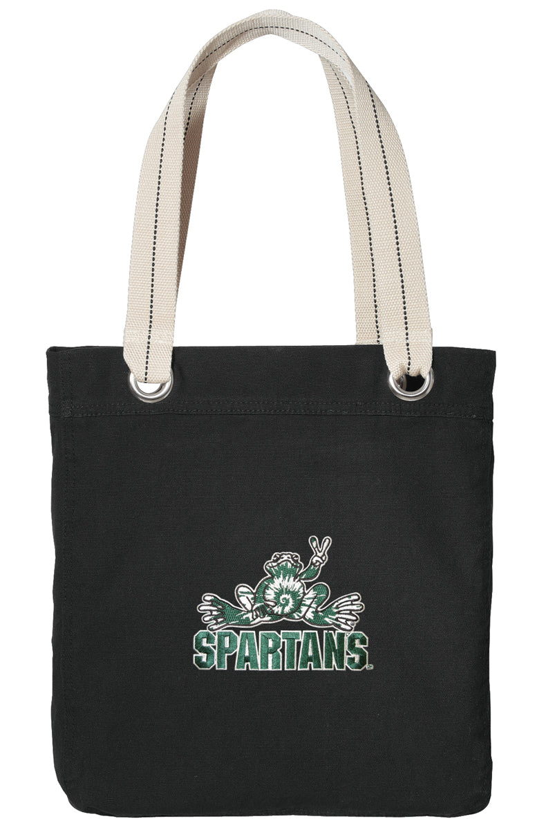 Michigan State Tote Bag MSU Peace Frog Deluxe Canvas Shoulder Bag