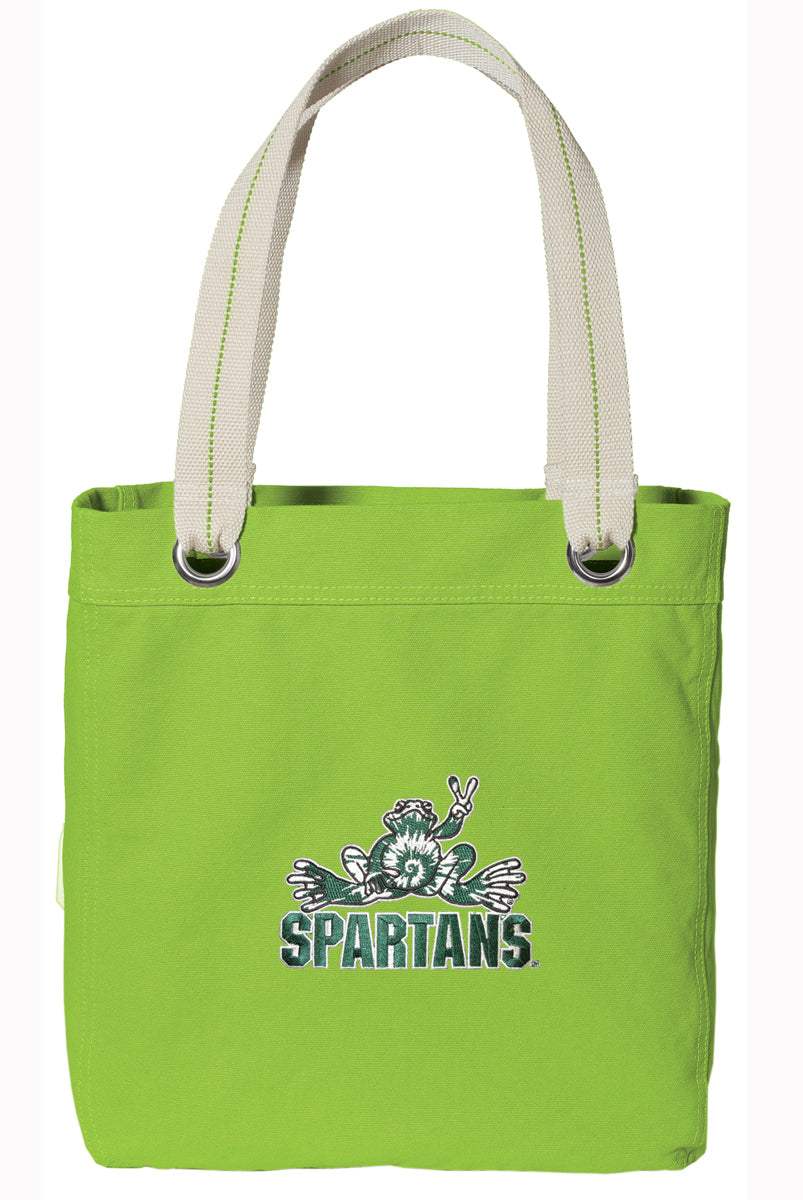 Michigan State Tote Bag MSU Peace Frog Deluxe Canvas Shoulder Bag