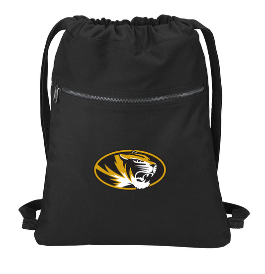 University of Missouri Canvas Drawstring Backpack Mizzou Cotton Cinch Pack Bag