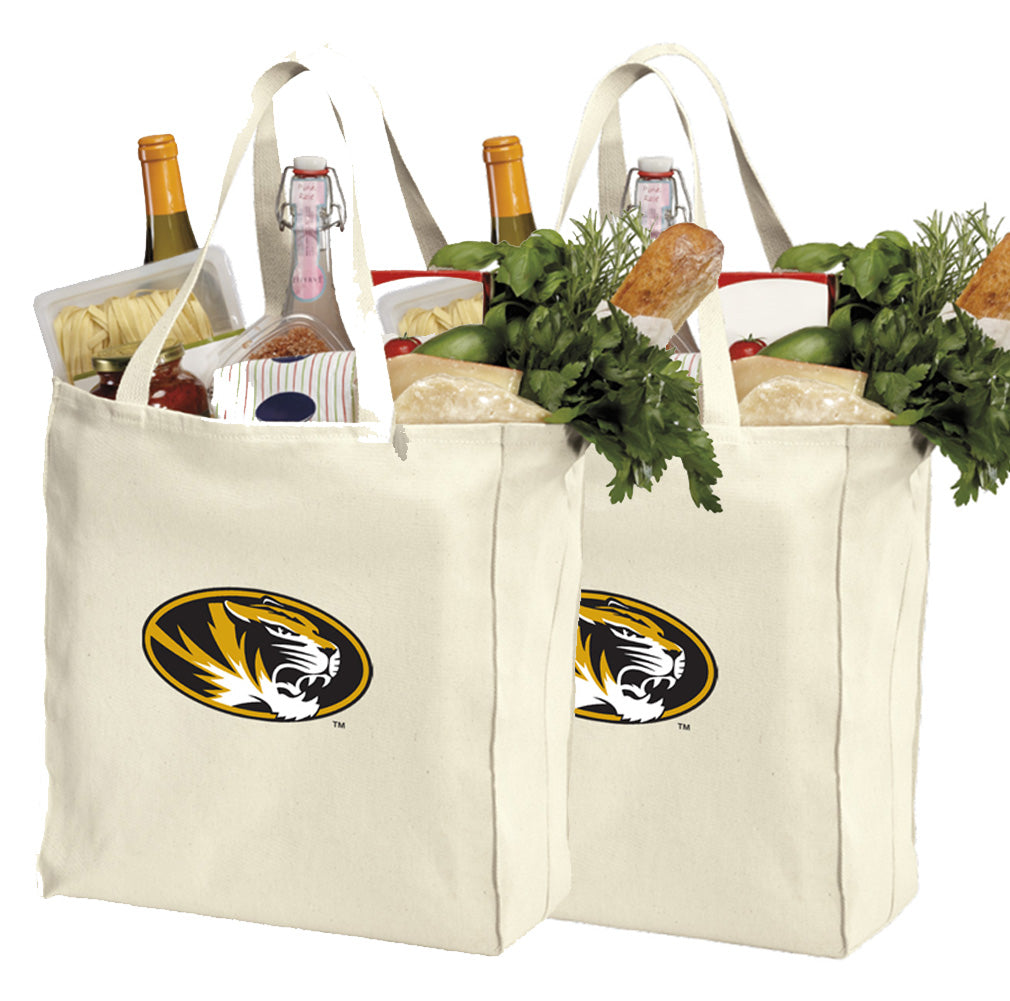 University of Missouri Grocery Shopping Bags 2 PC SET Mizzou Reusable Cotton Bags