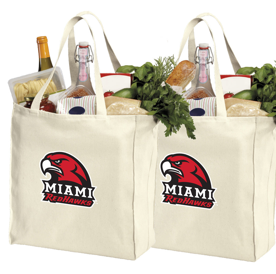 Miami University Grocery Shopping Bags 2 PC SET Miami University RedHawks Reusable Cotton Bags