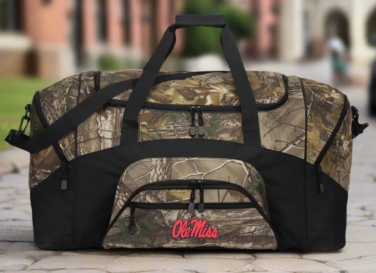 Ole Miss Duffel Bag Camo Large University of Mississippi Suitcase Travel Bag or Sports Gear Bag