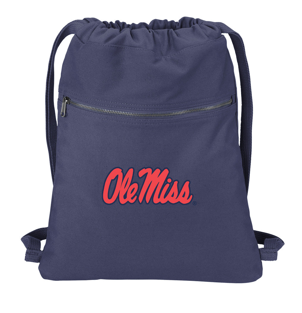 Ole Miss Canvas Drawstring Backpack University of Mississippi Cotton Cinch Pack Bag