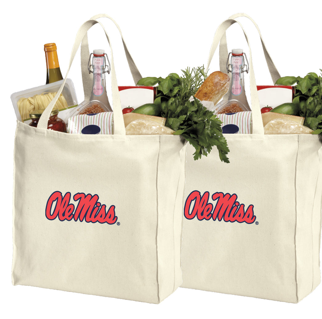 Ole Miss Grocery Shopping Bags 2 PC SET University of Mississippi Reusable Cotton Bags