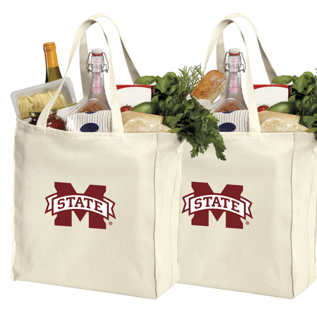 Mississippi State Grocery Shopping Bags 2 PC SET Mississippi State Bulldogs Reusable Cotton Bags