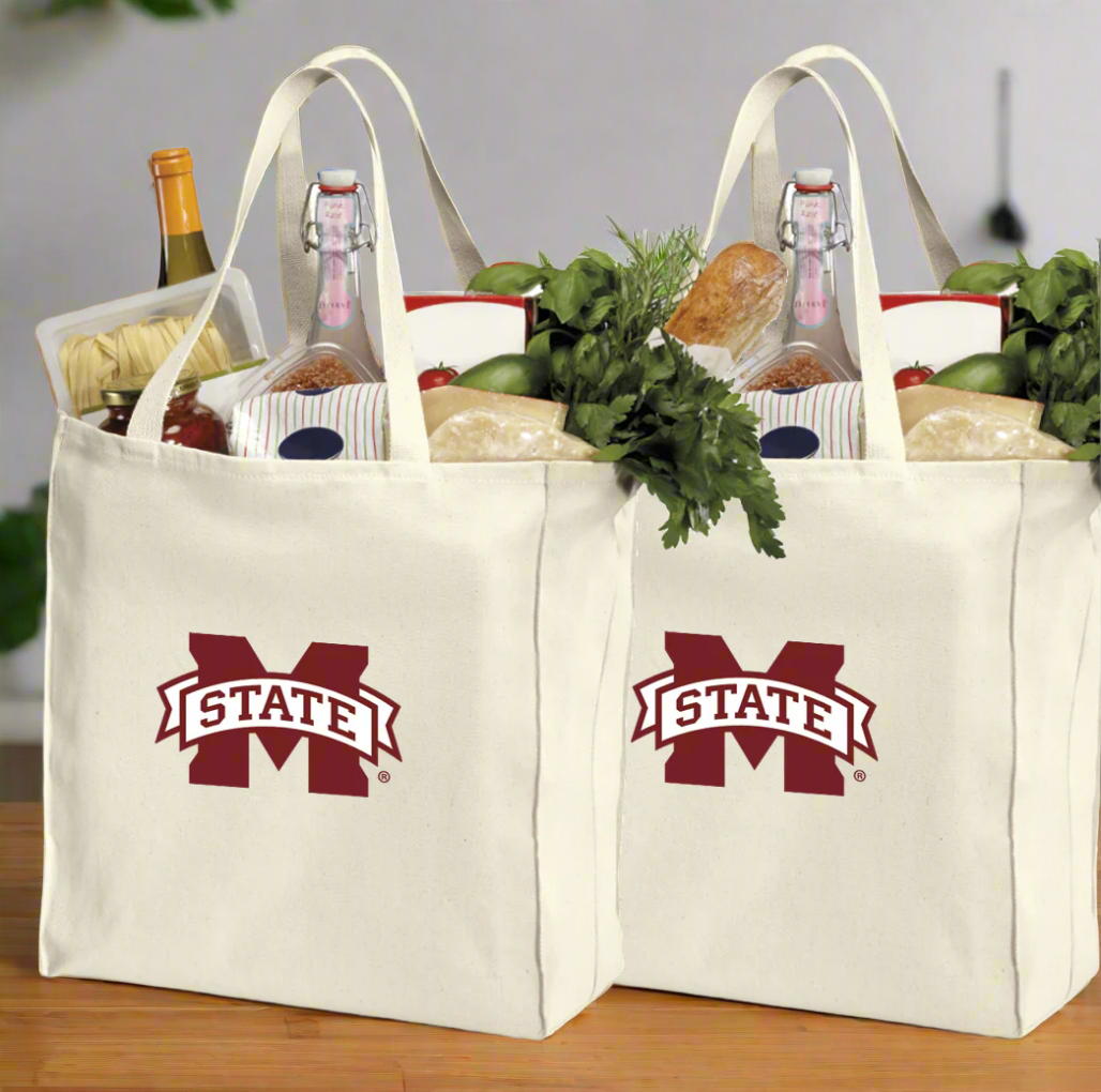 Mississippi State Grocery Shopping Bags 2 PC SET Mississippi State Bulldogs Reusable Cotton Bags