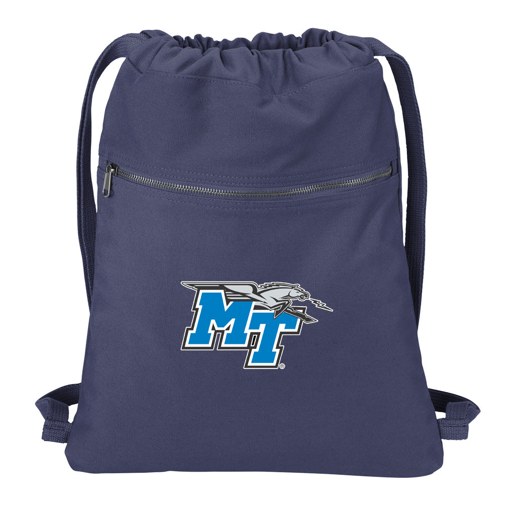 Middle Tennessee Canvas Drawstring Backpack MTSU Cotton Cinch Pack Bag