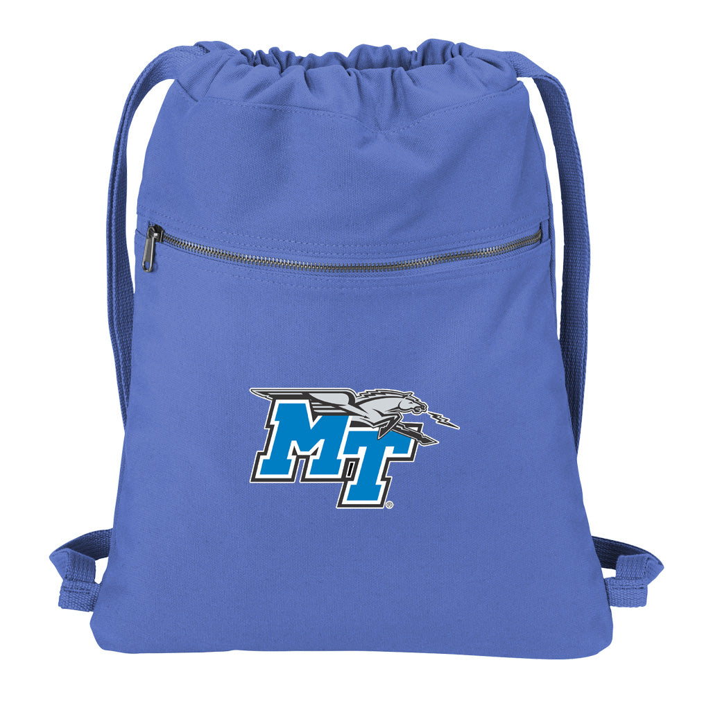 Middle Tennessee Canvas Drawstring Backpack MTSU Cotton Cinch Pack Bag