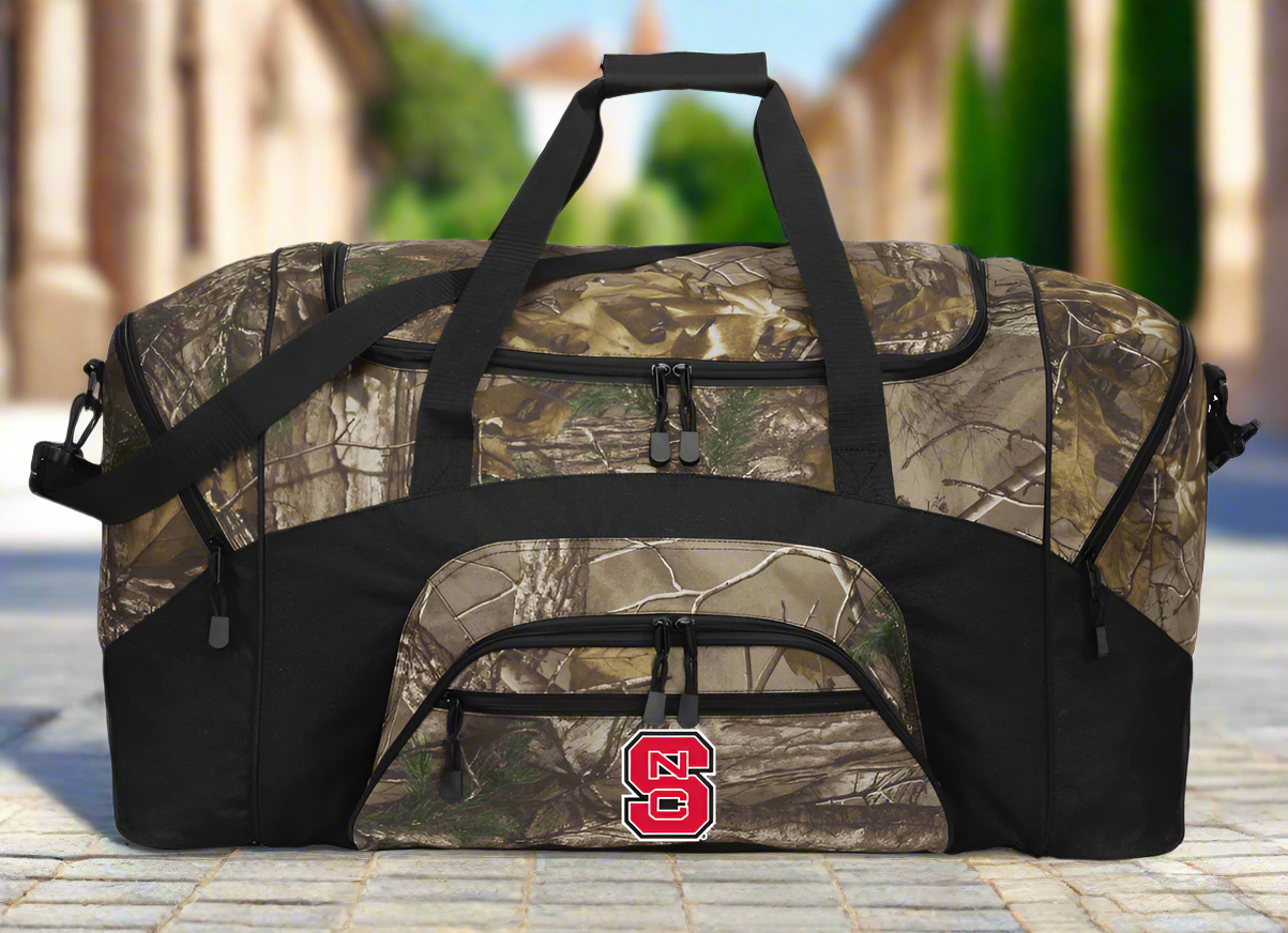 NC State Camo Duffel Bag Suitcase Travel Bag or Sports Gear Bag