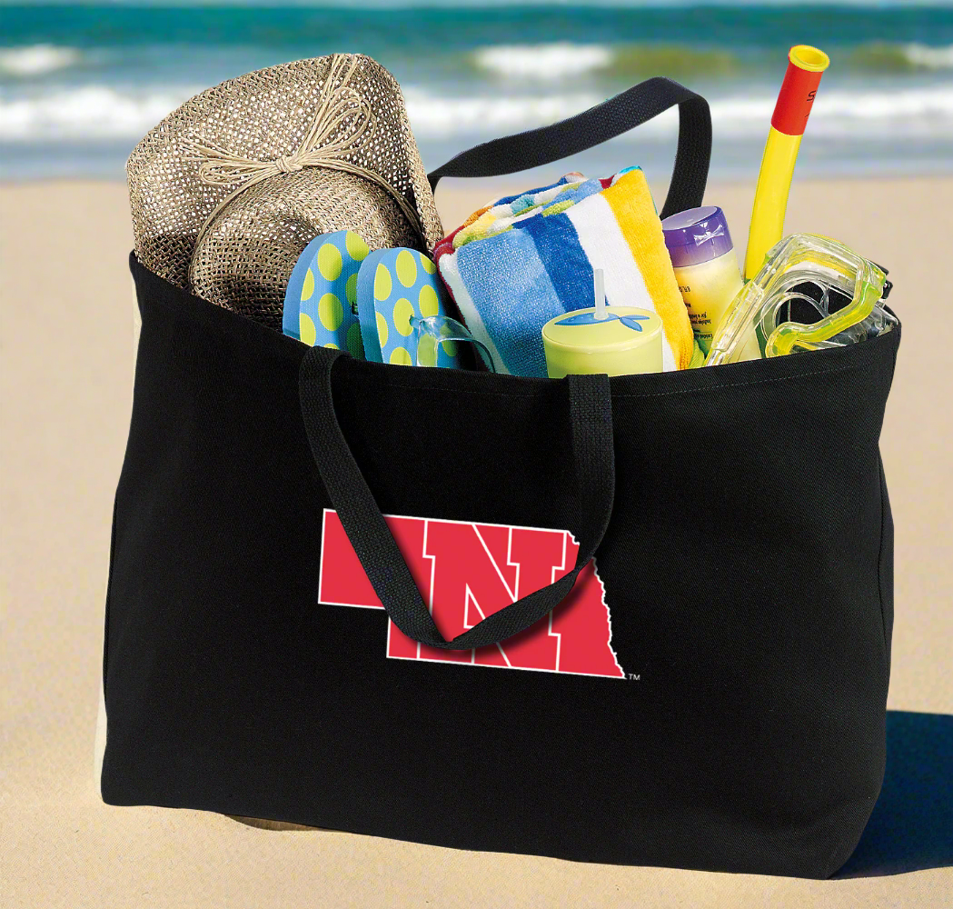 Nebraska Logo Large Tote Bag Nebraska Huskers Jumbo Tote for Beach Pool or Travel