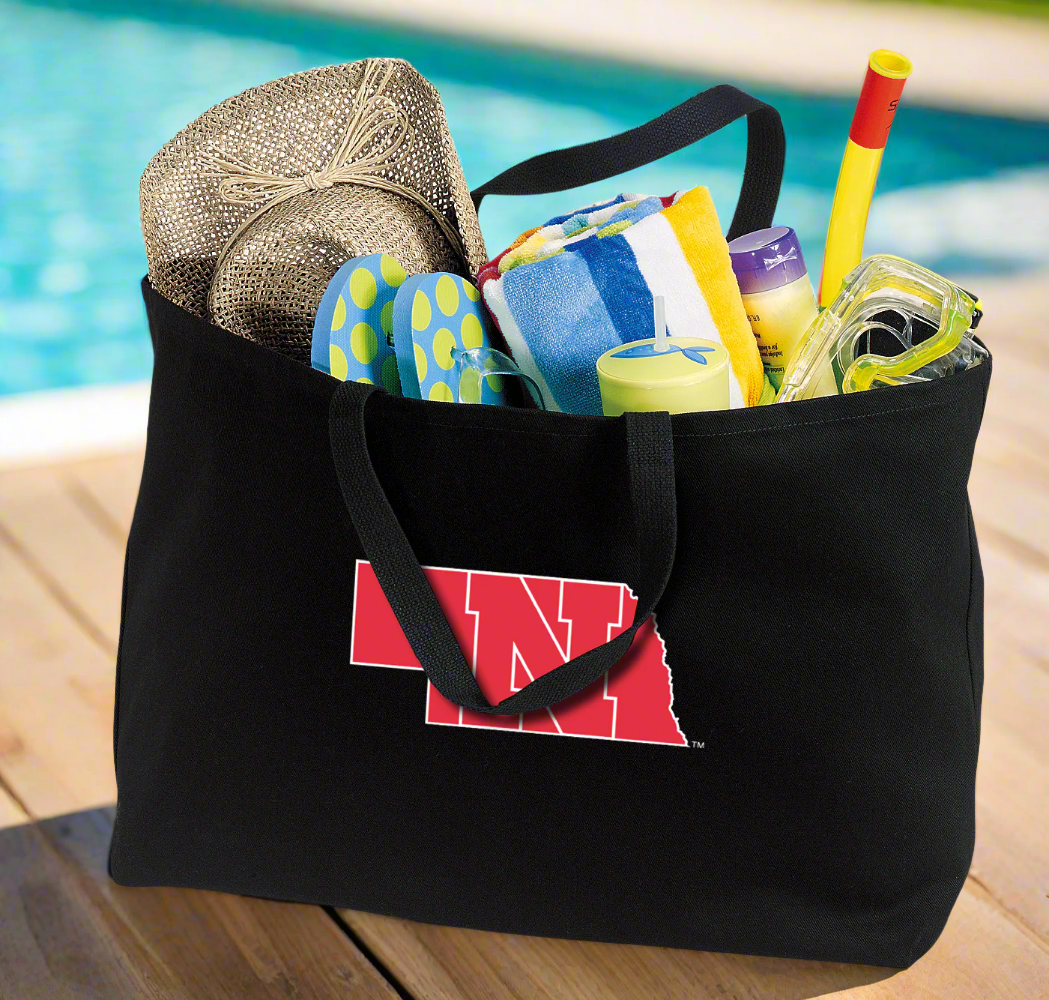 Nebraska Logo Large Tote Bag Nebraska Huskers Jumbo Tote for Beach Pool or Travel